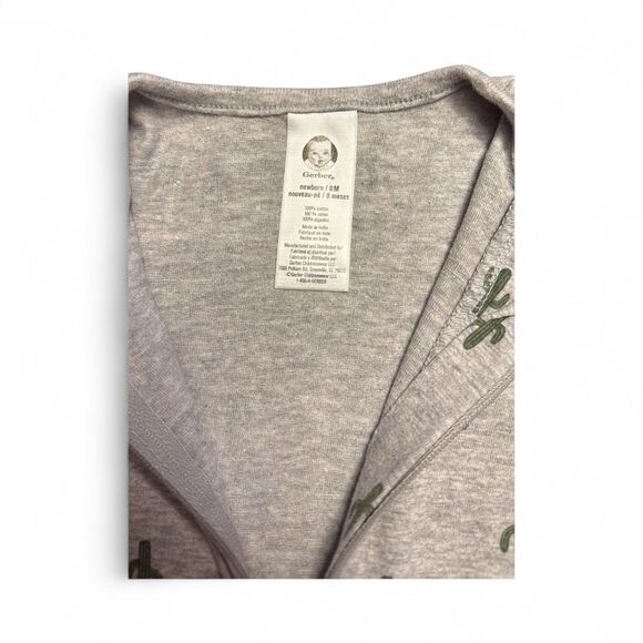 3 for $12 Gerber Gray and Green Cactus Footie for Newborn Baby - Picture 3 of 4